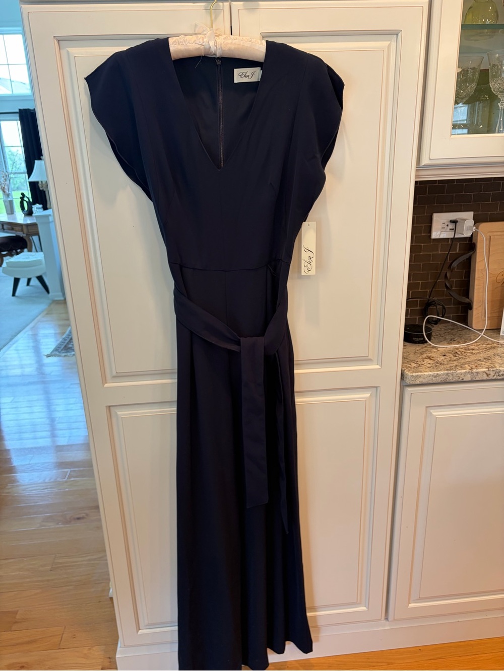 Eliza J Navy V-Neck Jumpsuit with Waist Sash